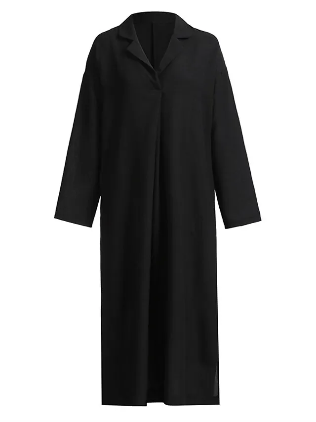 Women's Cotton Linen Dress Swing Dress Black Dress Maxi long Dress Cotton Blend Casual Comfort Home Daily Vacation Shirt Collar Pocket Long Sleeve Summer Spring Fall Loose Fit Black Pink Green Pure