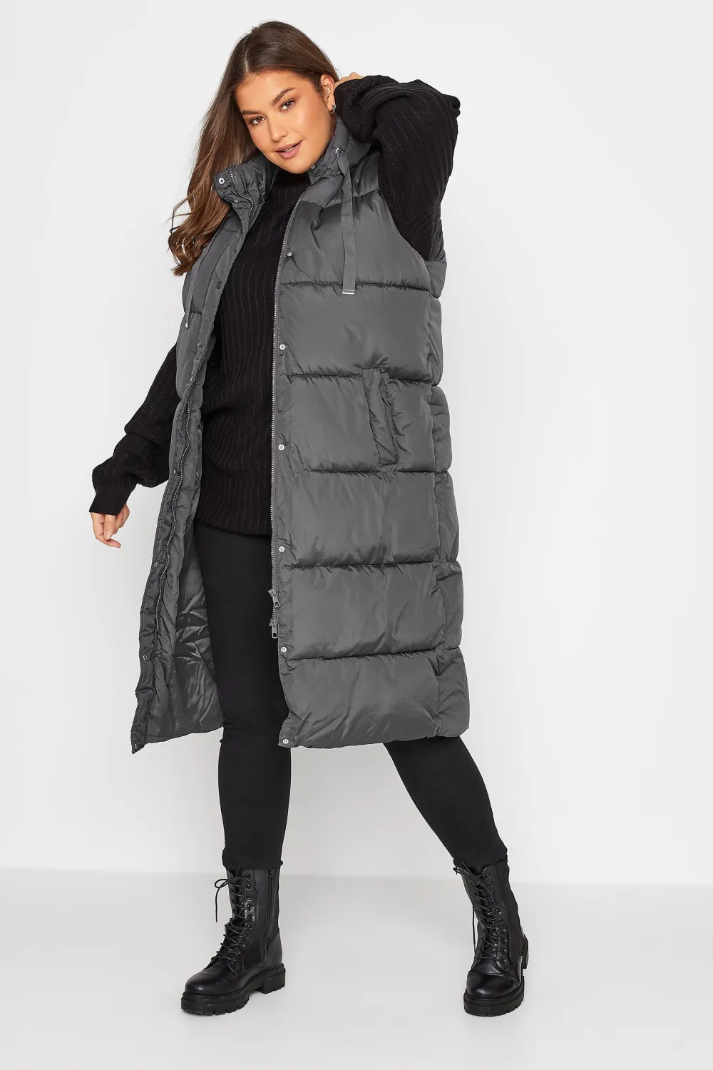 LTS Tall Grey Longline Puffer Gilet