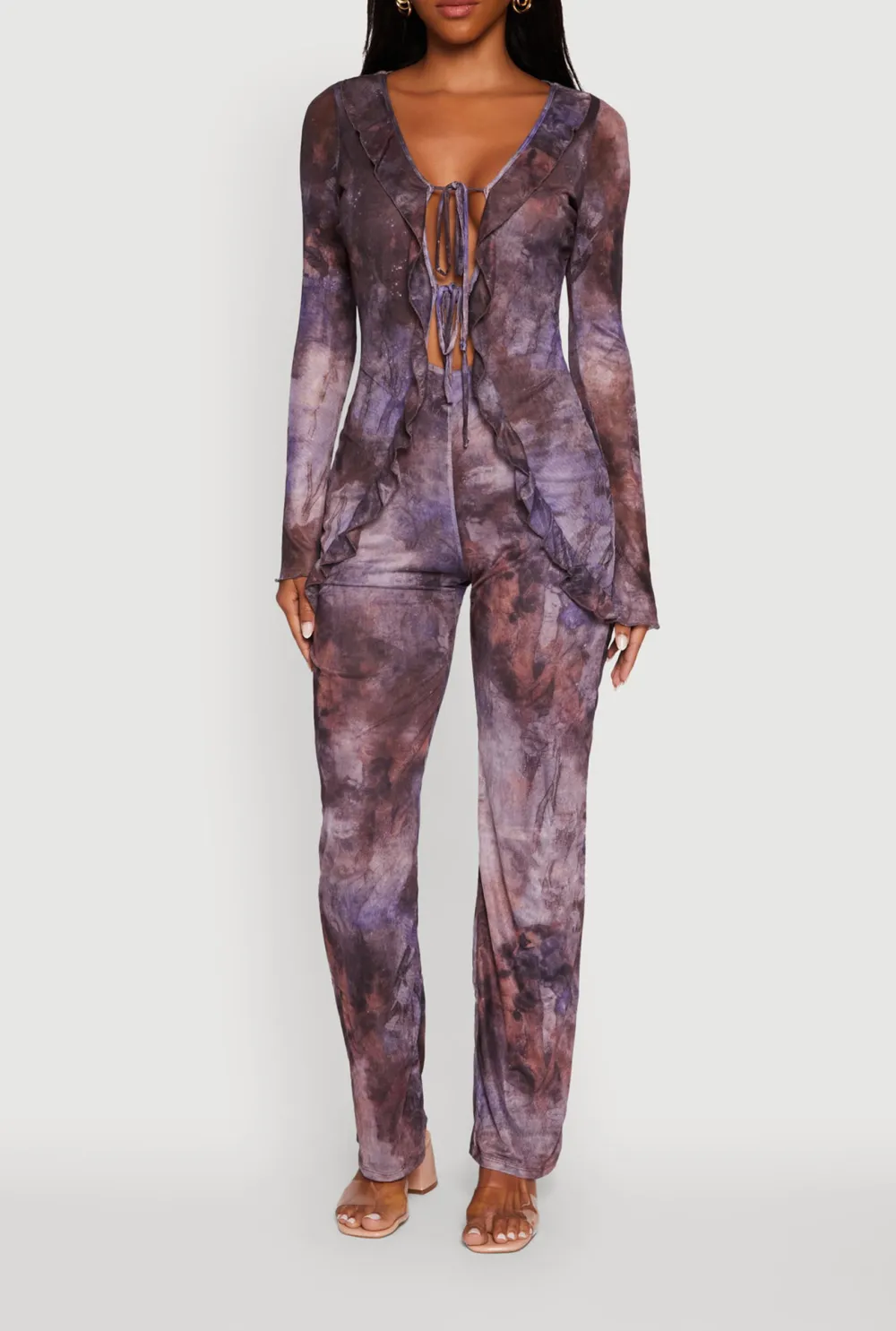 Full Printed Deep V-Neck Jumpsuit