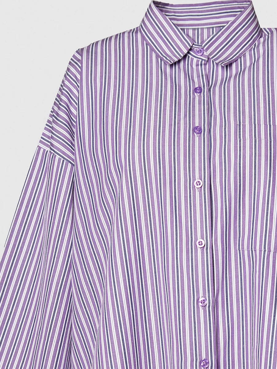 Women'S Purple-White Stripe Oversized Shirt