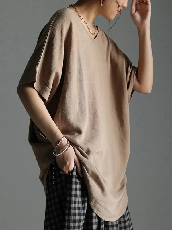 Casual Solid Loose Batwing Sleeves T-Shirt