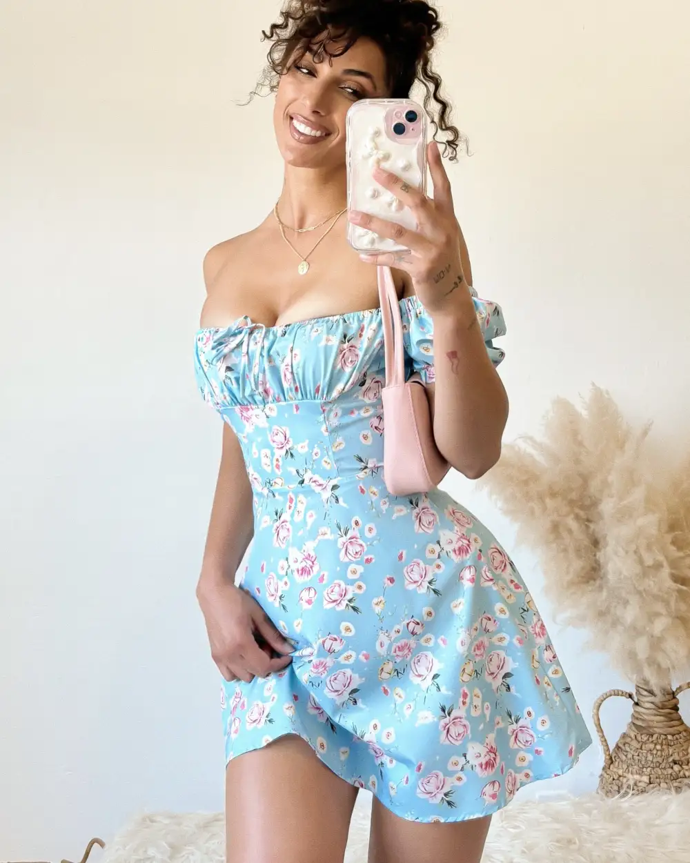 NEW COLOR! CHLOE PUFF SLEEVE DRESS (WHITE/BLUE)