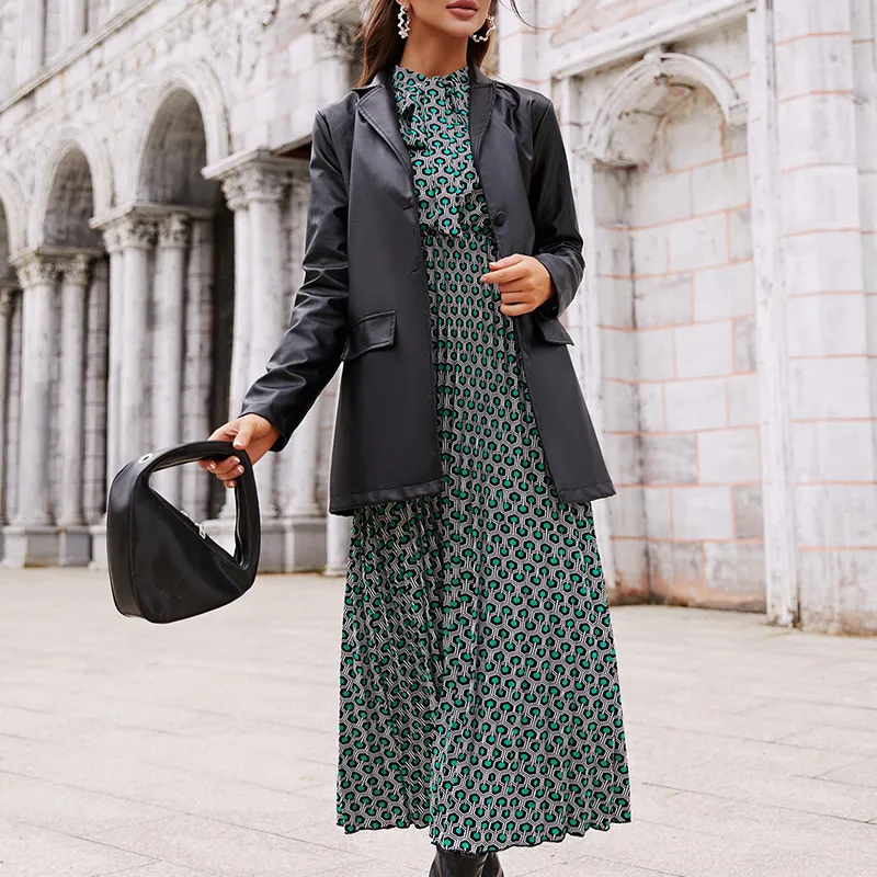 Solid Leather Front Pockets Trench Coat