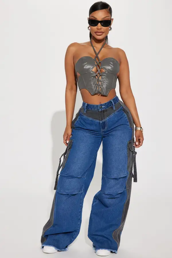 Link With Me Faux Leather Halter Top - Charcoal