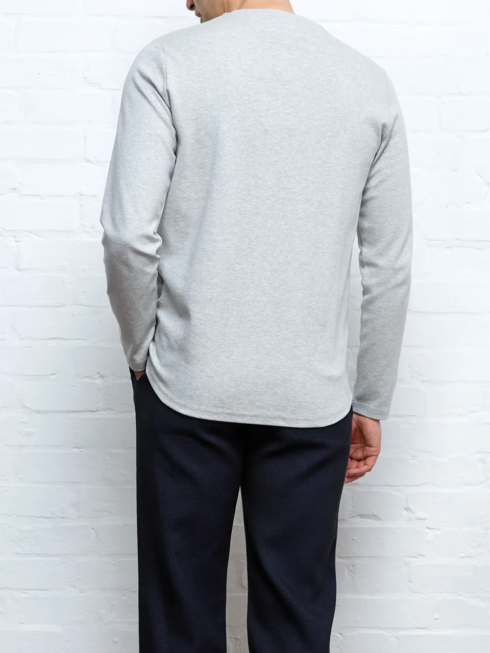 Grey Crew Neck Long Sleeve Plain T-Shirt