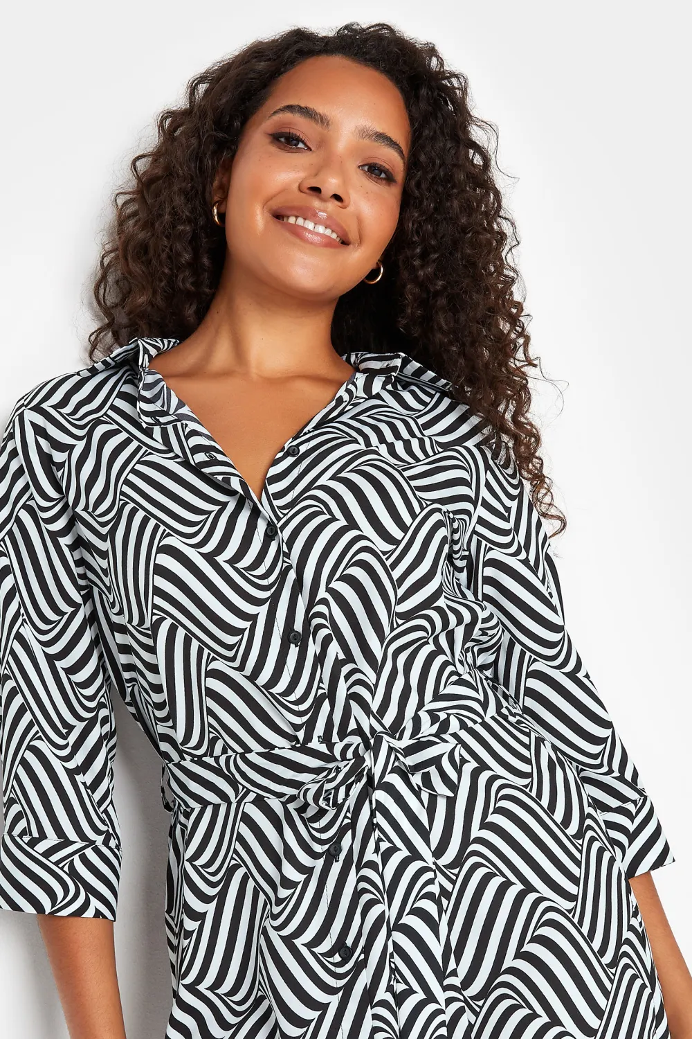 M&Co White Floral Print Tie Tunic Shirt Dress