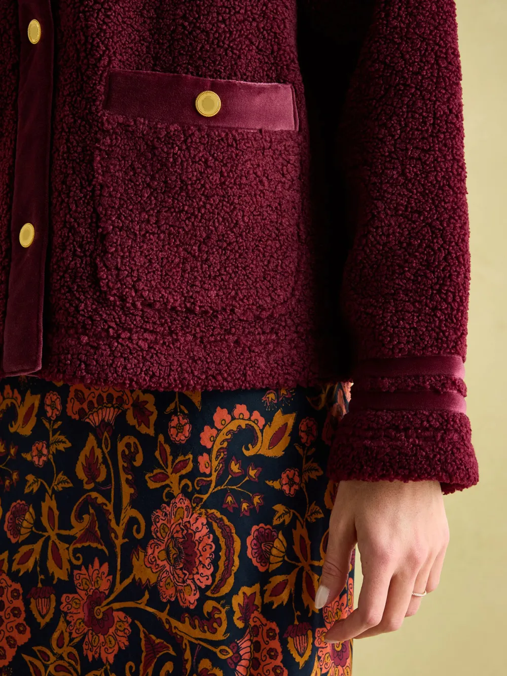 Velvet Trims Red Fleece Jacket