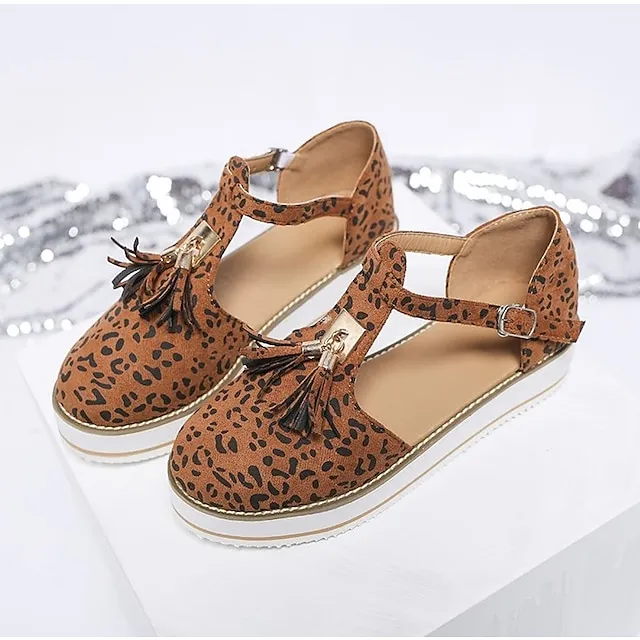 Women's Sandals Platform Sandals Plus Size Outdoor Daily Walking Summer Tassel Platform Flat Heel Round Toe Closed Toe Vintage Casual Faux Leather Synthetics Buckle Solid Color Solid Colored Black