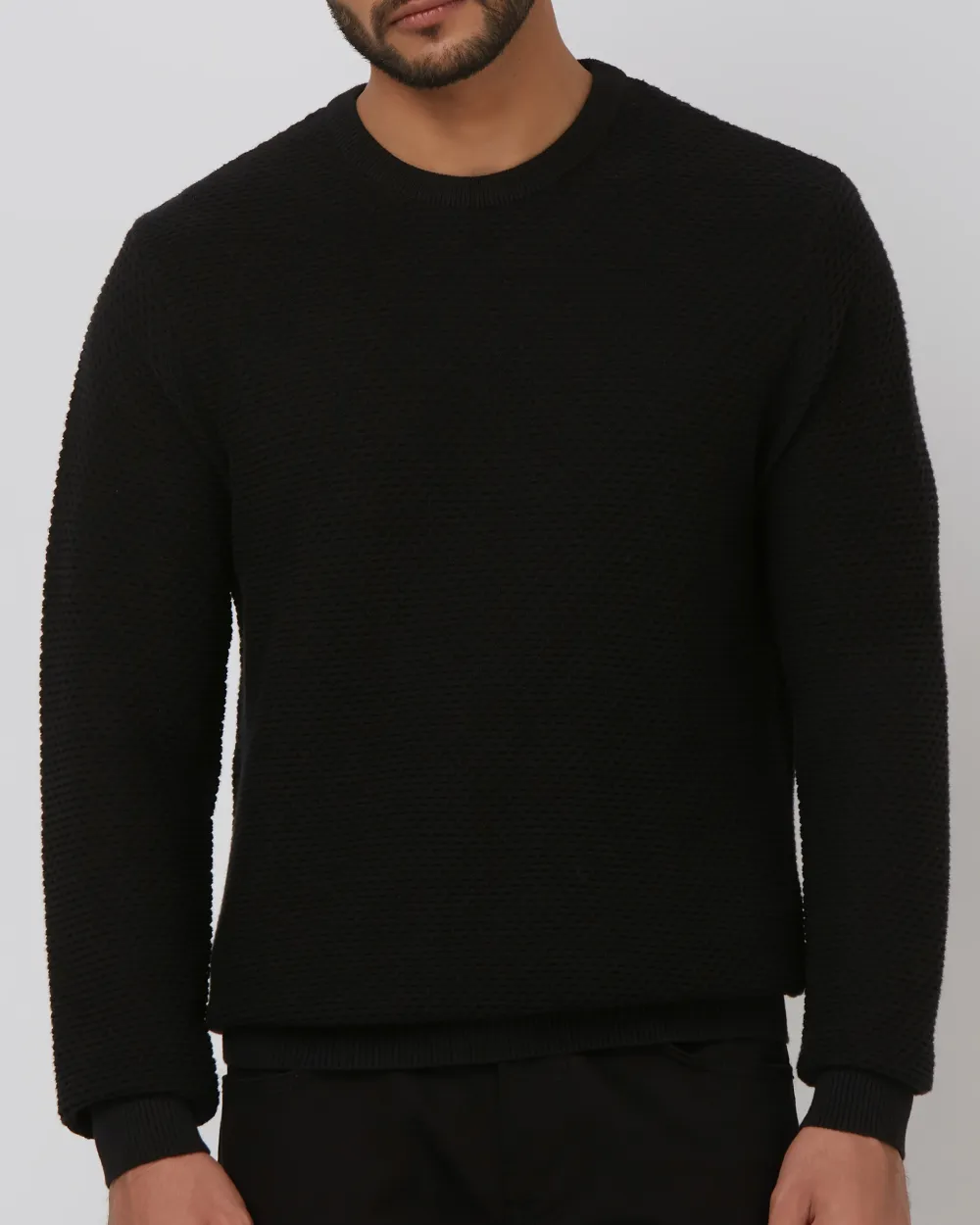 Comfortable Soft Daily Slim Black Cotton Sweater