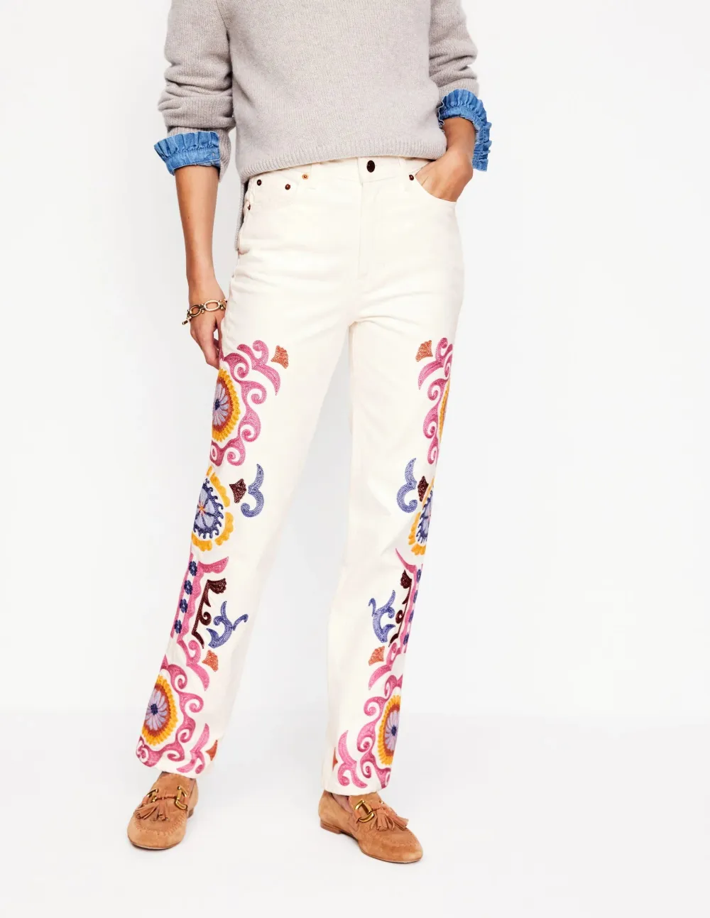 High Rise Embroidered Jeans
