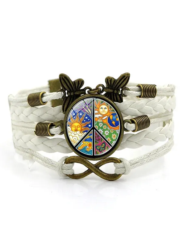 Hippie Psychedelic Moon And Stars Art Pattern Leather Bracelet