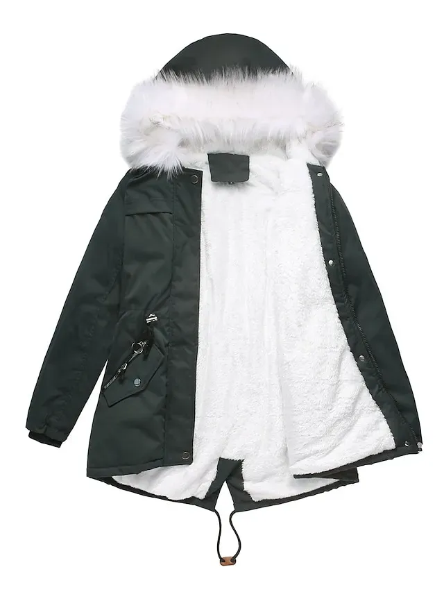 Women's Parka Puffer Coat Thermal Warm Winter Coat Windproof Heated Coat with Fur Collar Fall Zip up Drawstring Fleece Jacket with Pockets Outerwear Pink Black Pink Mid-Length