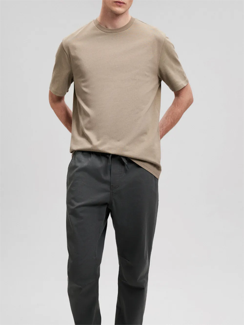 Khaki Short - Sleeve Contrast Trim Tee