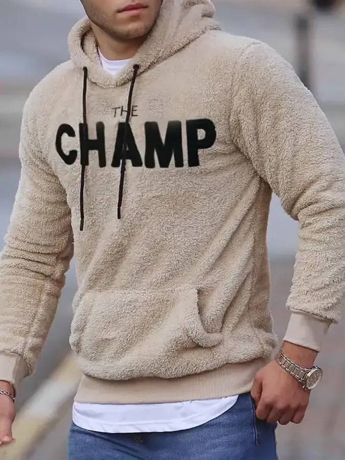 Stylish Printed Letter Flannel Hoodie