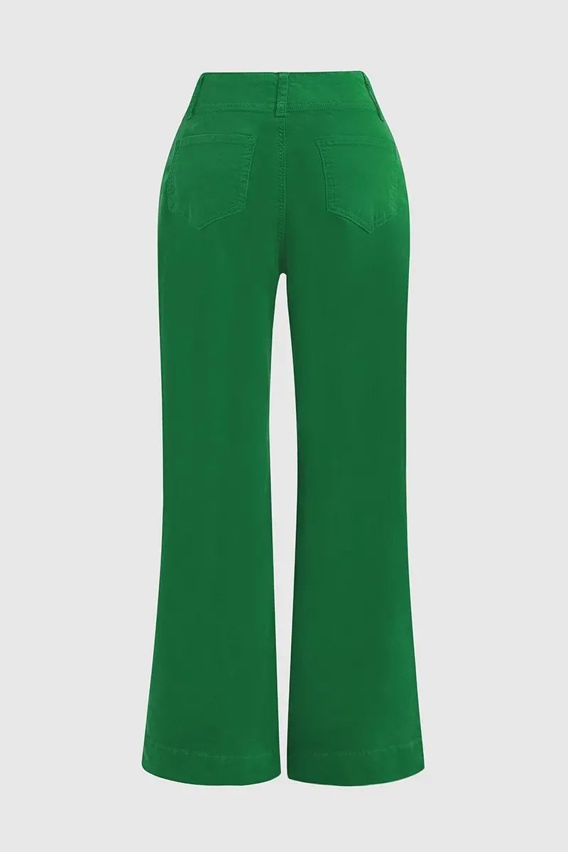 Corduroy Dual Button Zip Fly Low Waist Flare Pants