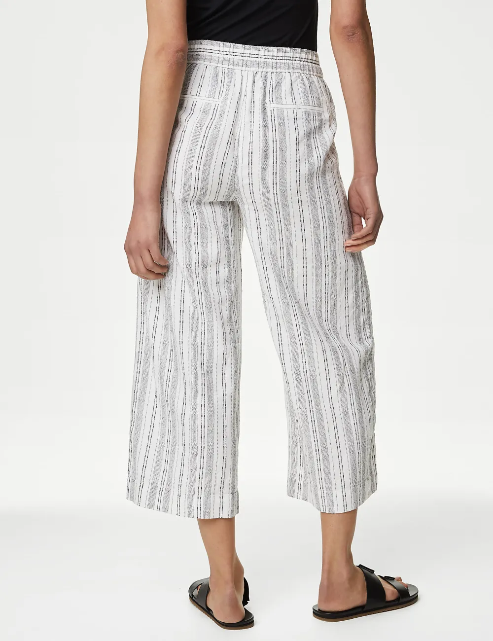 Linen Striped Wide Leg Trousers