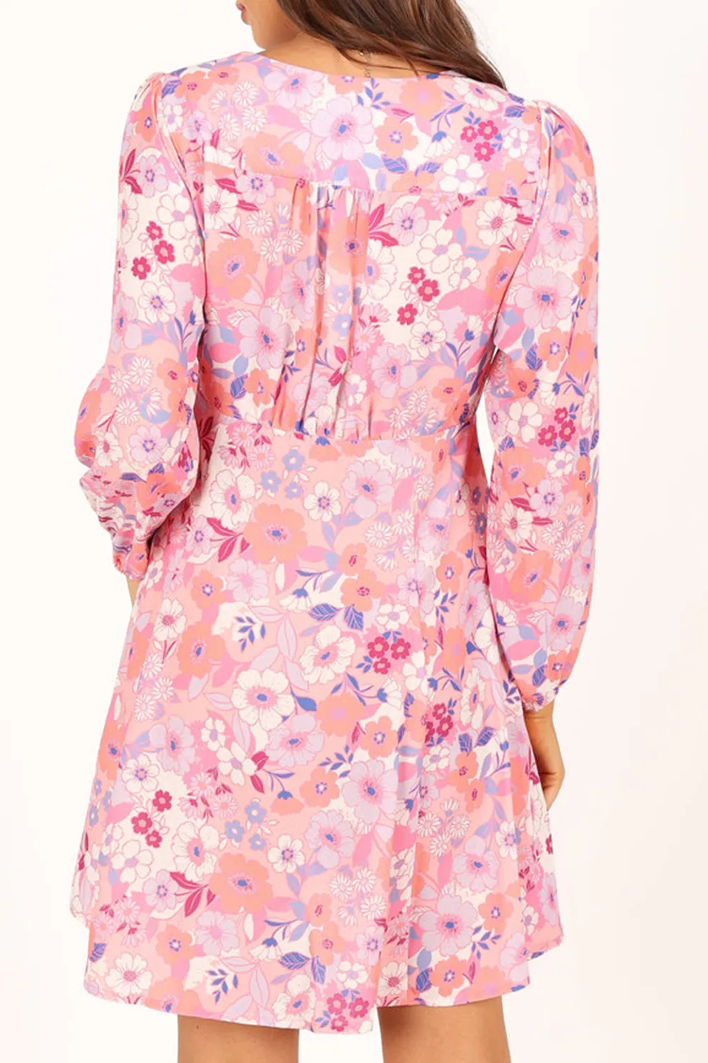 PINK FLORAL LONG SLEEVE MINI DRESS