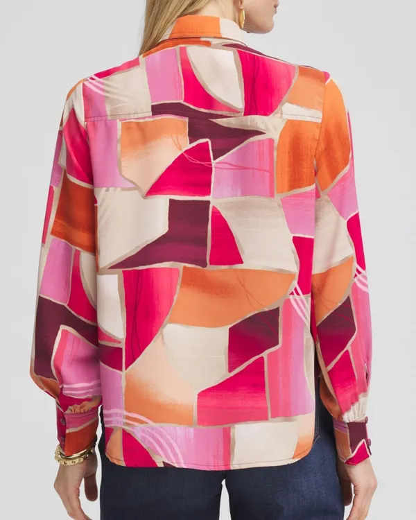Faux Silk Sunset Collared Shirt