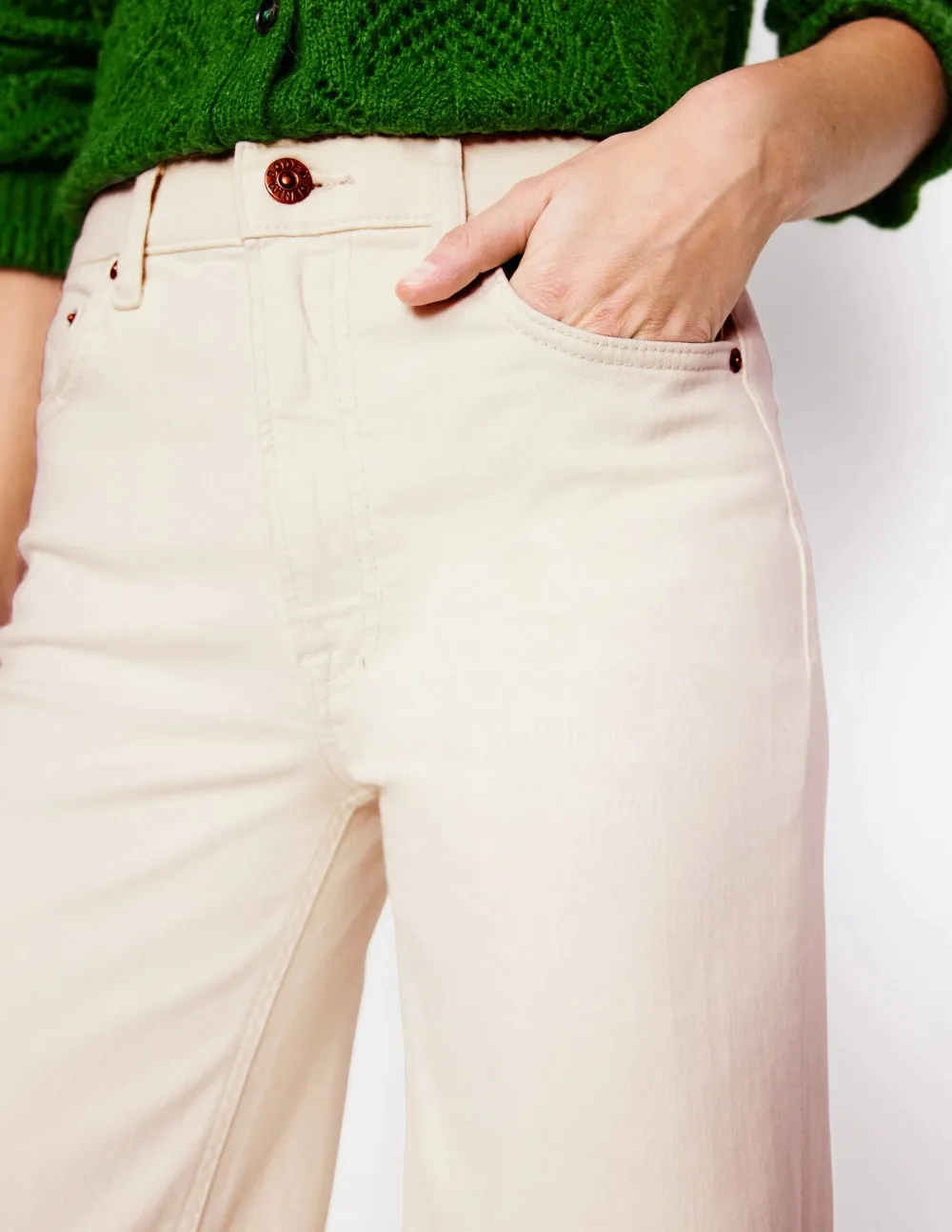 Ecru High - Rise Wide - Leg Jeans