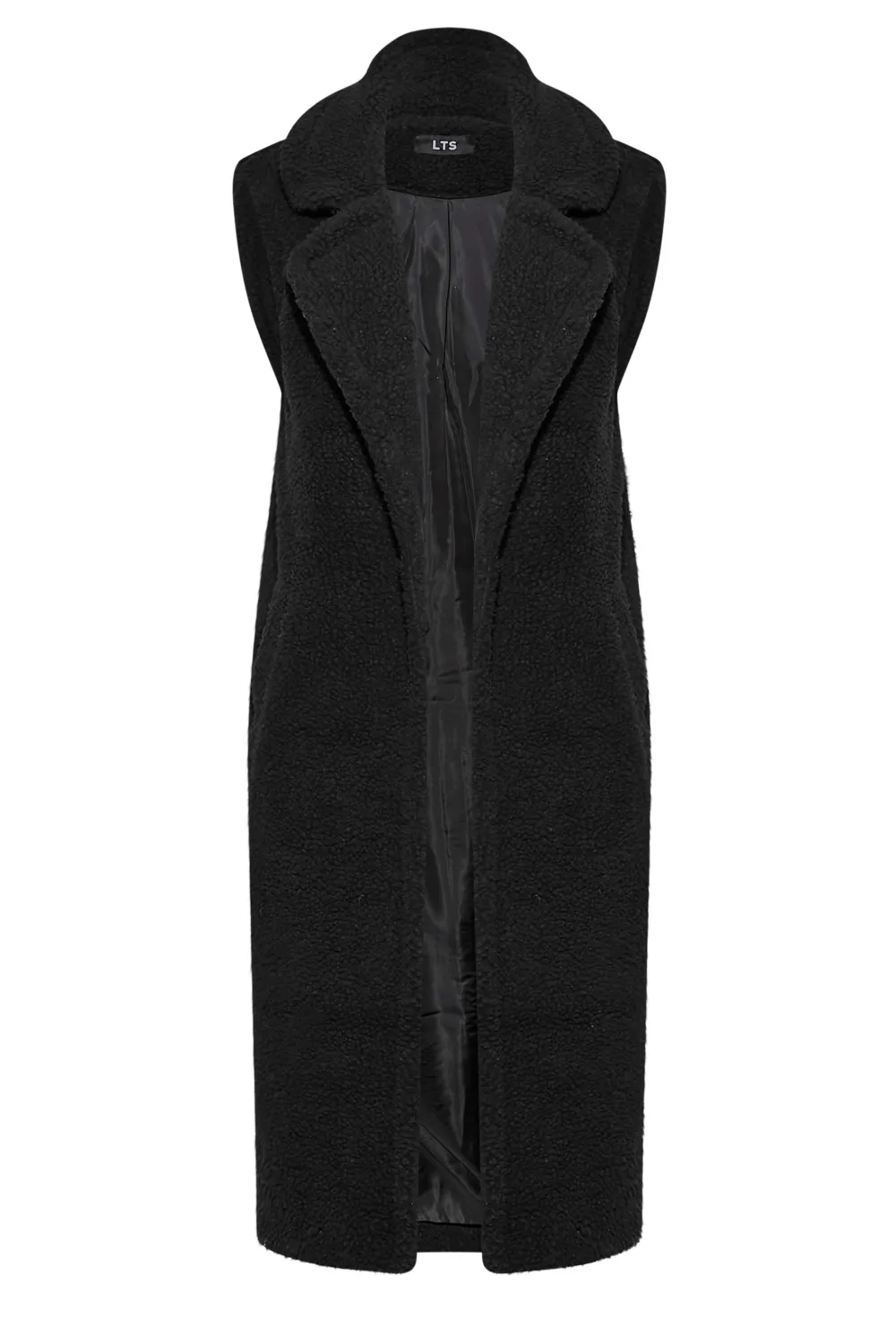 LTS Tall Black Longline Teddy Gilet