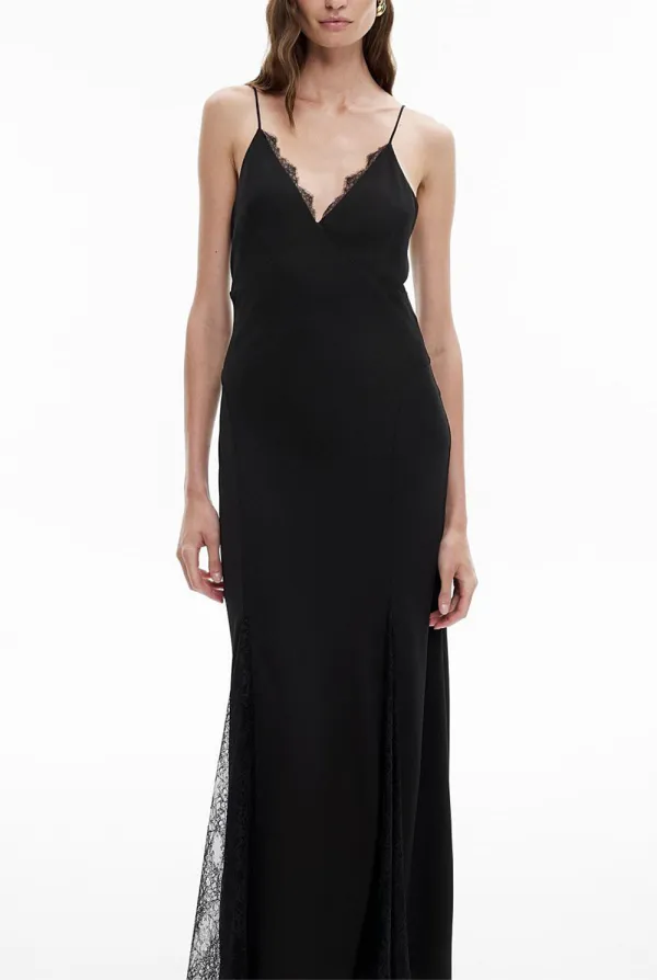 Strapless Net Fabric V-Neck Long Dress