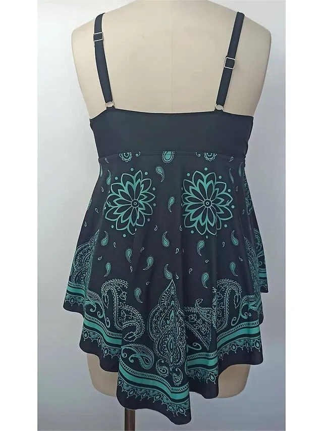 Women's Swimwear Tankini Swim Dress 2 Piece Normal Swimsuit 2 Piece Modest Swimwear Floral Print Black Purple Padded Strap Bathing Suits Sports Vacation Beach Wear