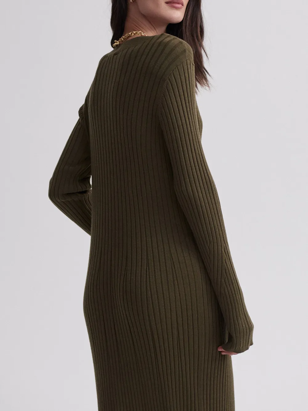 Olive Rib Knit Midi Dress