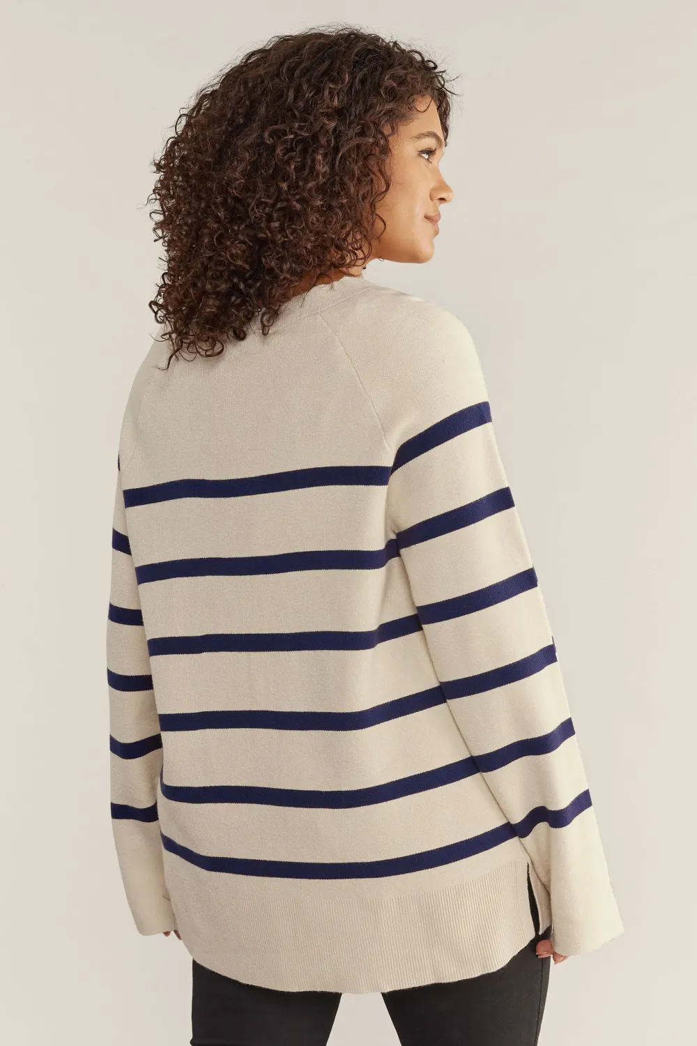 EVANS Curve Ivory White & Blue Striped Knitted Jumper