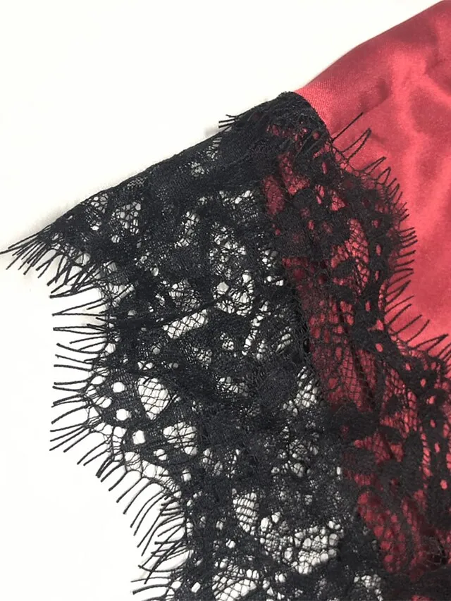 Women's Lace Satin Silk Pajamas Sets 4 Pieces Pure Color Simple Casual Soft Home Daily Bed Satin Breathable V Wire Long Sleeve Shorts Summer Spring Black Pink