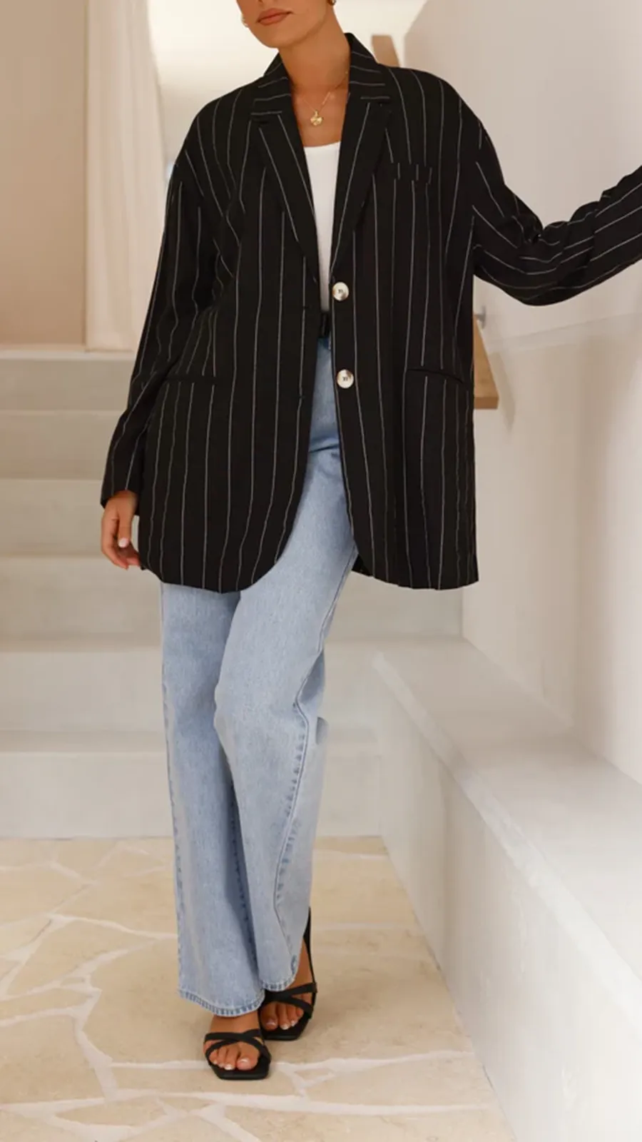 Black Pinstripe Versatile Suit Jacket