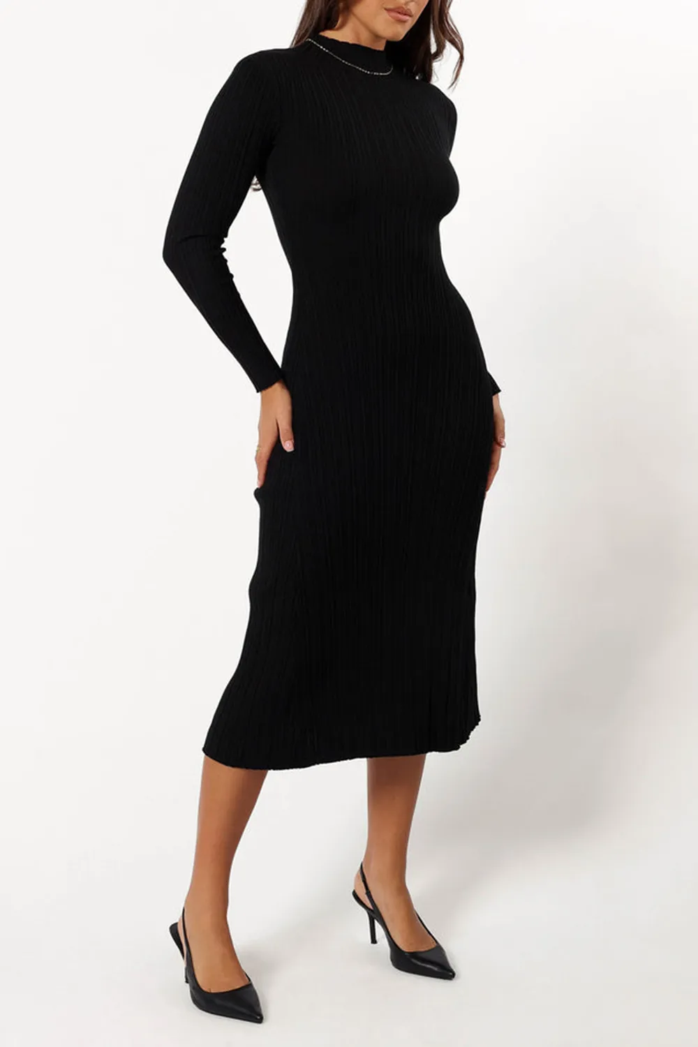 MATURE STYLE BLACK LONG-SLEEVED DRESS
