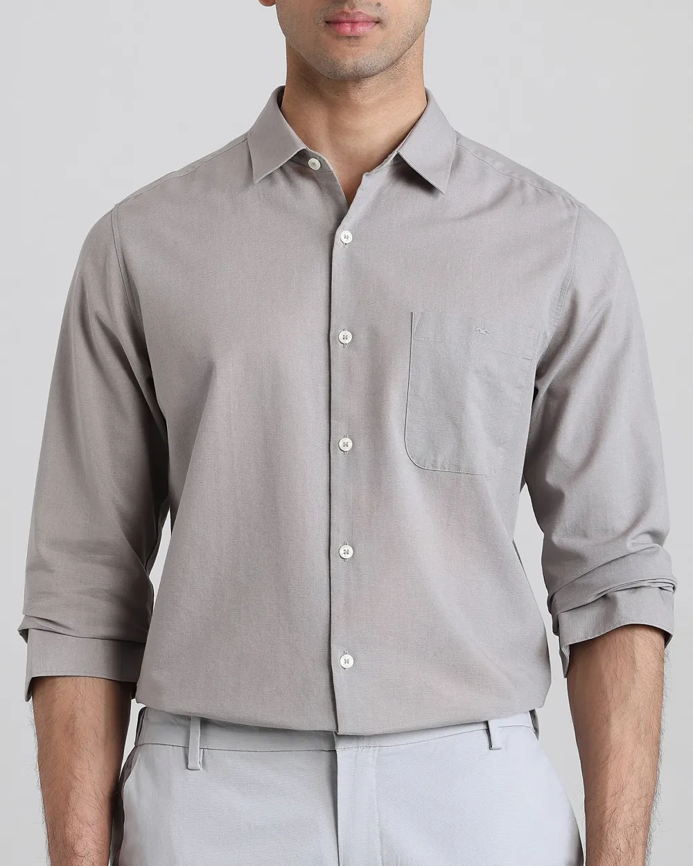 Leisure Simple Daily Slim-Fit Breathable Light Grey Shirt