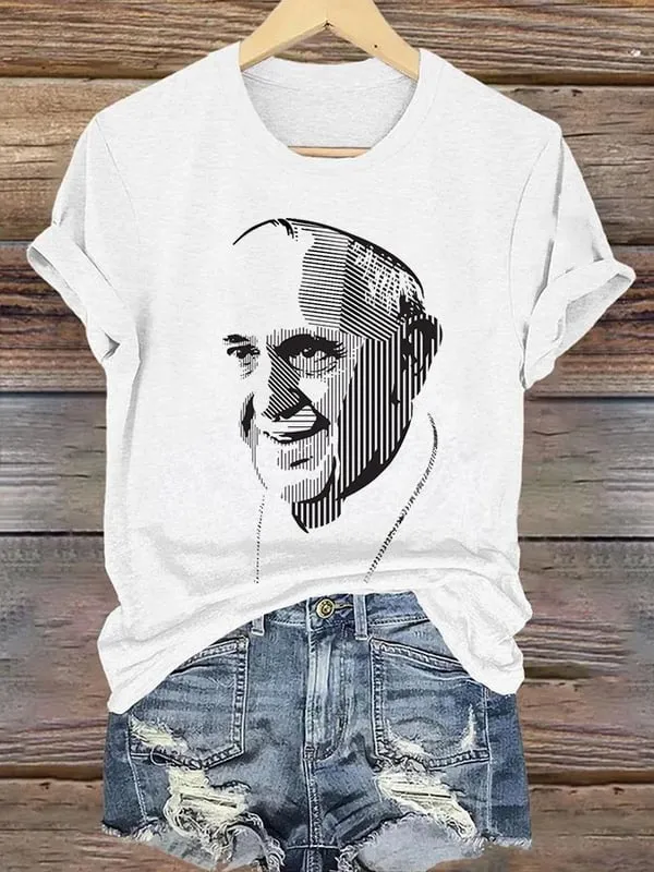 Women's Walk With God Print Short Sleeve Round Neck Cotton T-Shirt