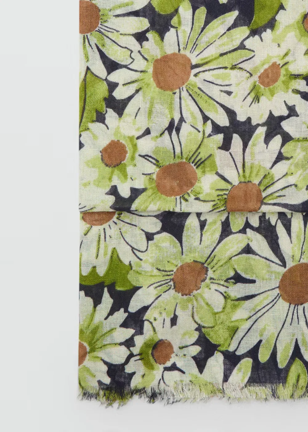 Green Floral Linen-Blend Casual Style Scarf