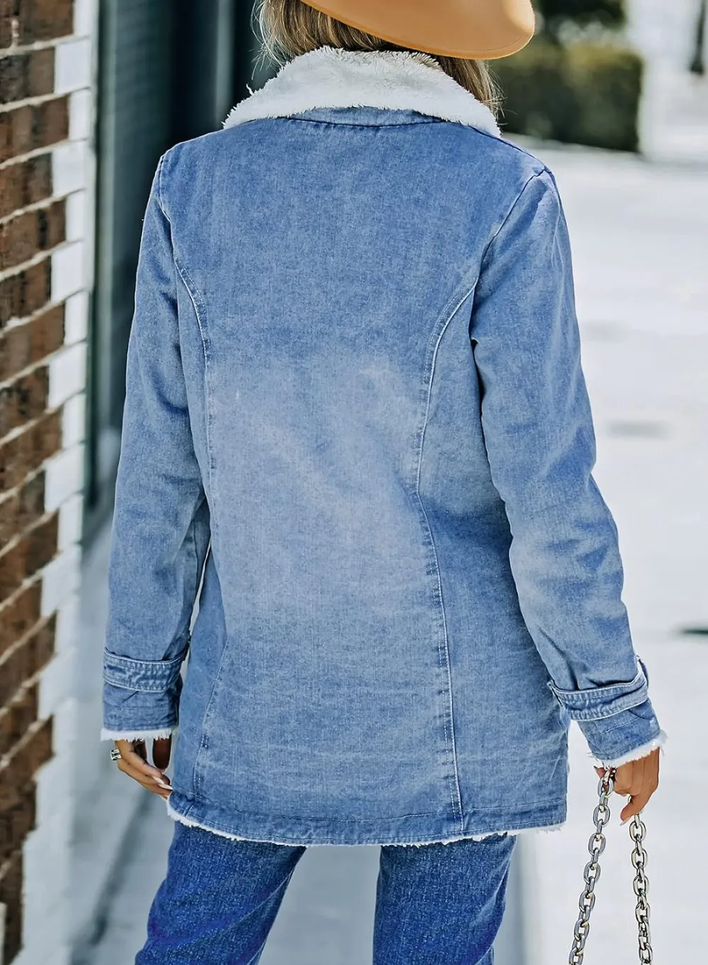 Womens Winter Warm Jean Jacket Stand Collar Wool Liner Sherpa Denim Coats Thicker Outerwear with Pockets