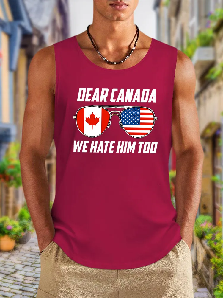 Men'S Dear Canada We Hate Him Too Round Neck Cotton Vest