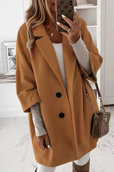 Solid Lapel 3/4 Sleeve Coat