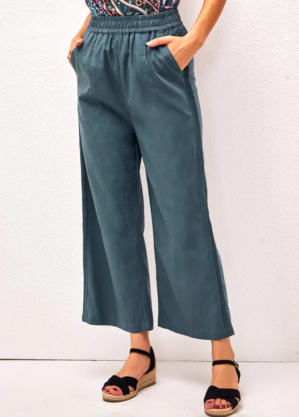 Peacock Blue High Waisted Pockets Pants