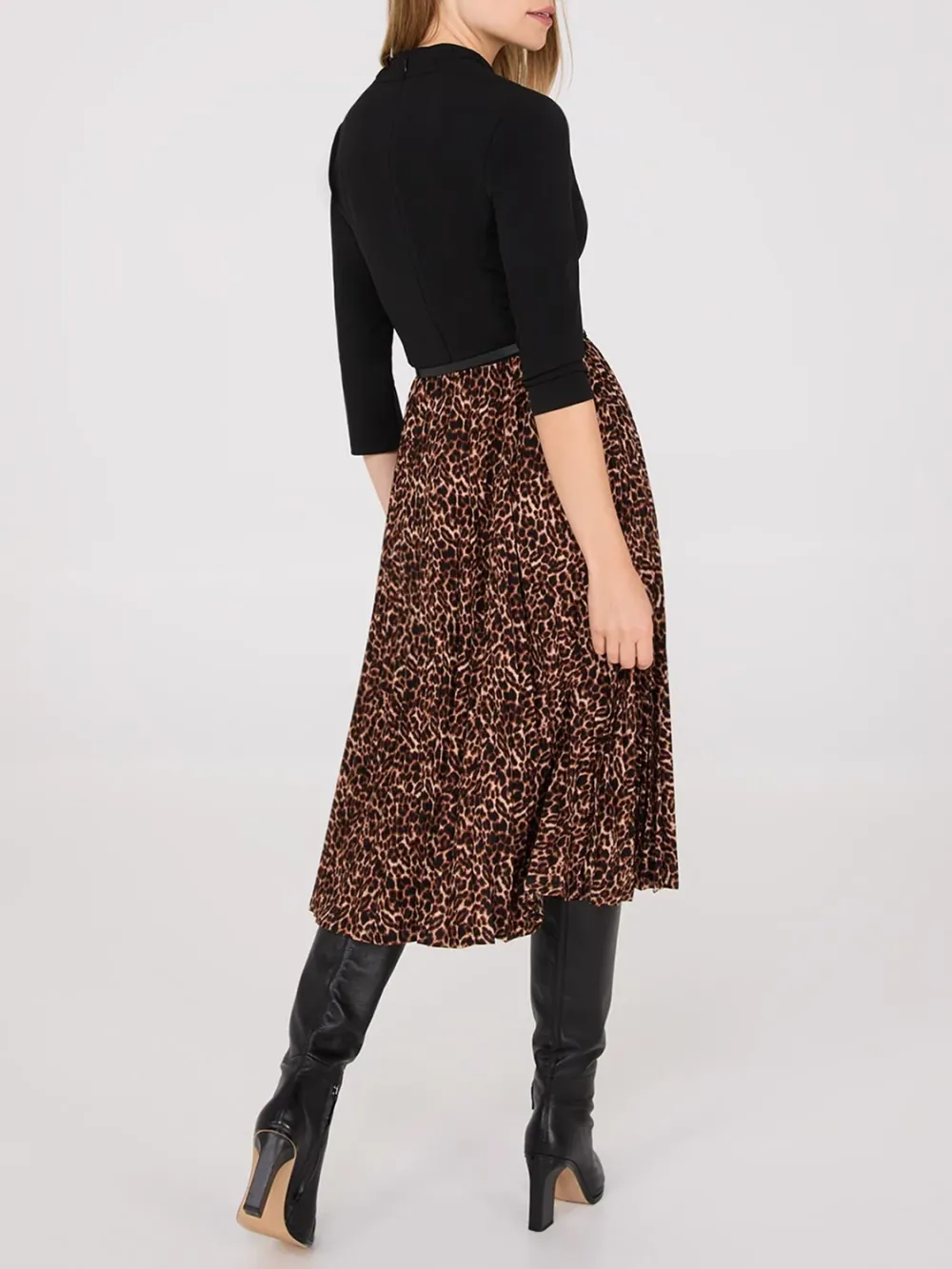 Leopard Print Belted Midi Dress