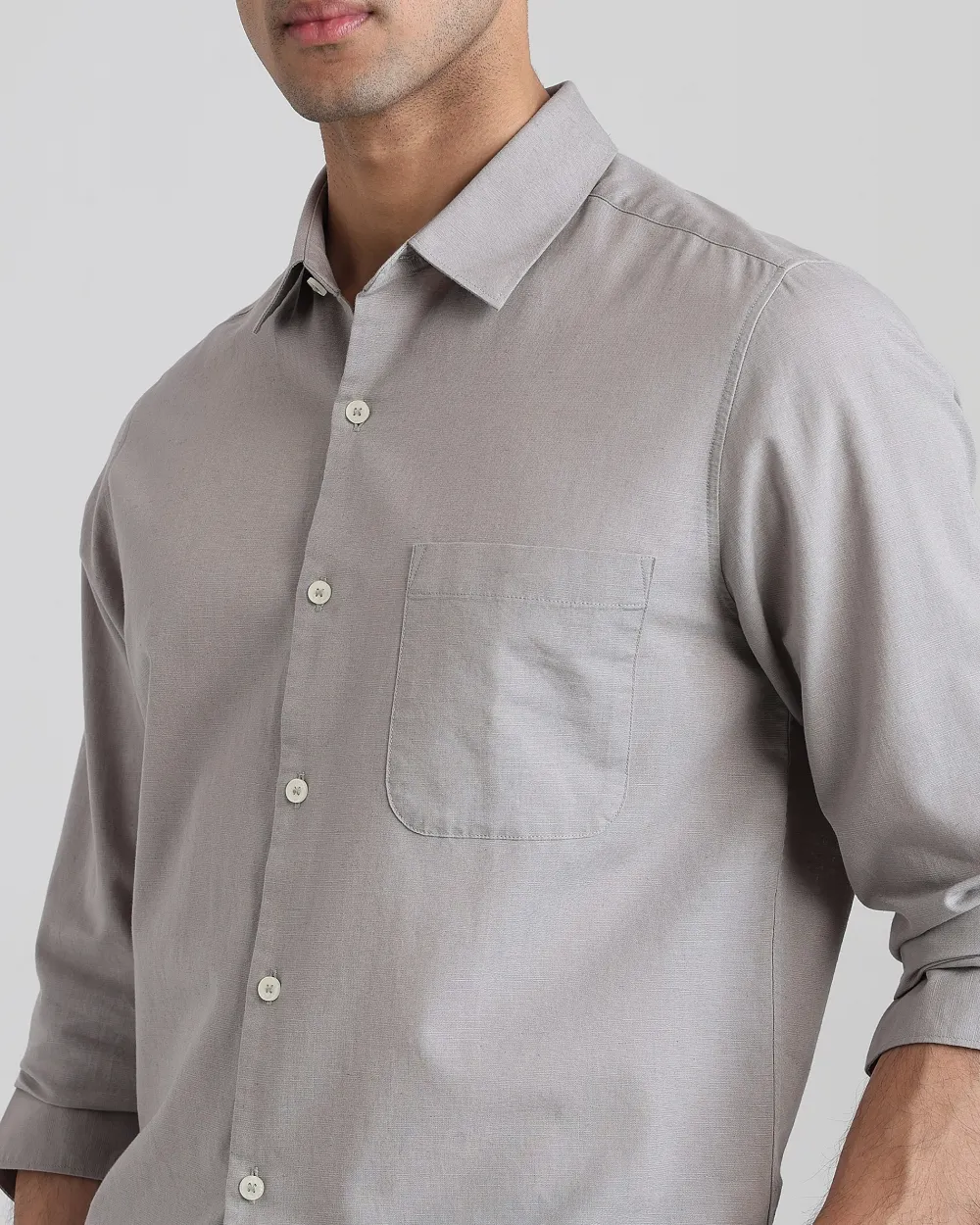 Leisure Simple Daily Slim-Fit Breathable Light Grey Shirt