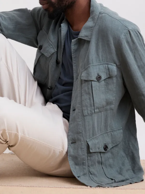 Men's Army Green Linen Jacket
