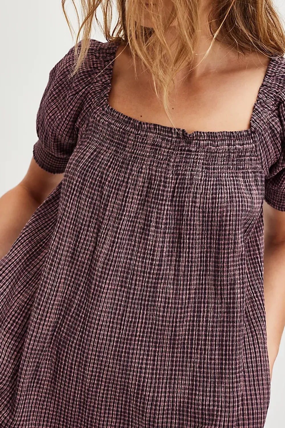 Plaid Square Neck Mini Dress