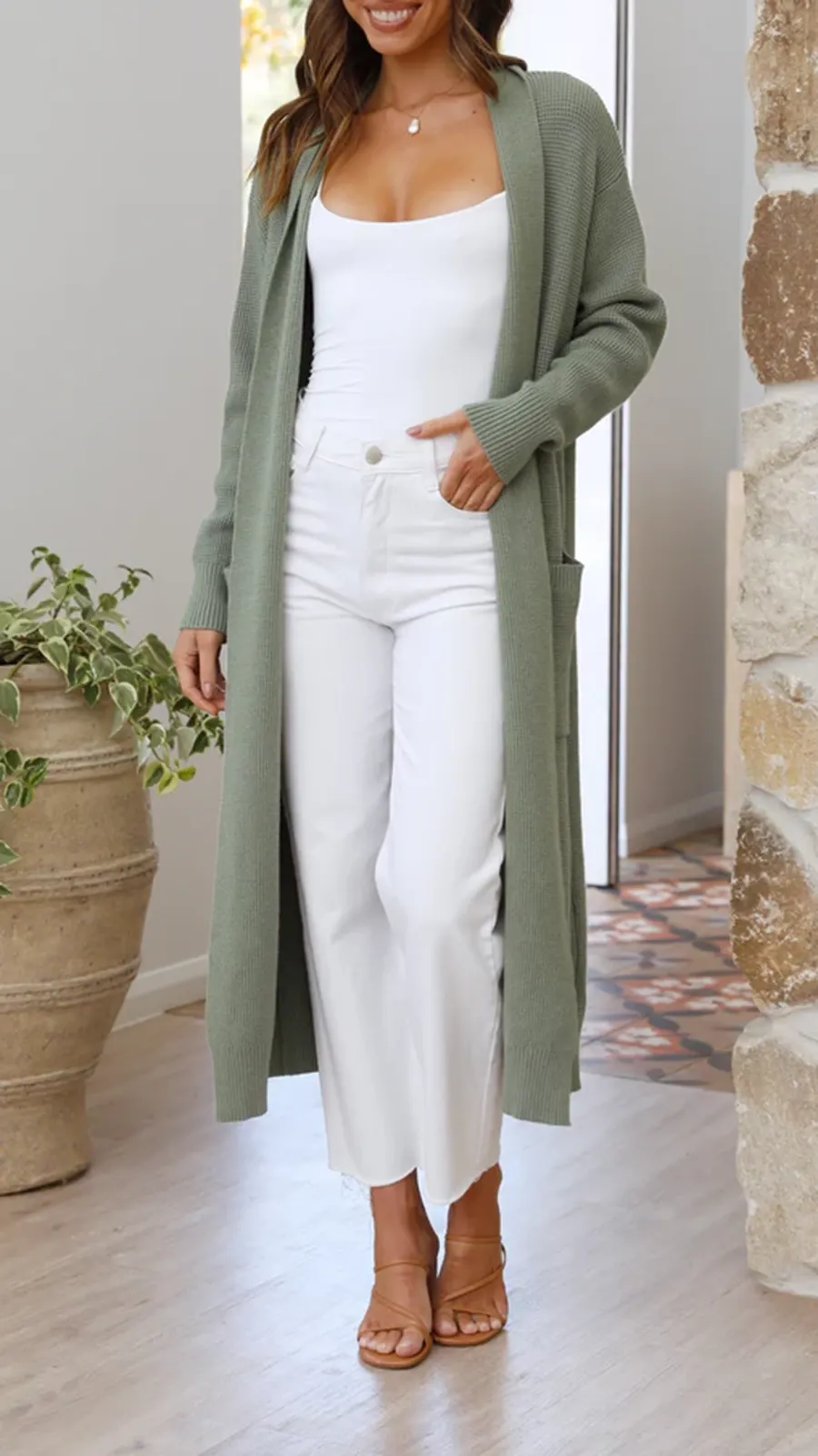 Solid Color Long Knitted Coat