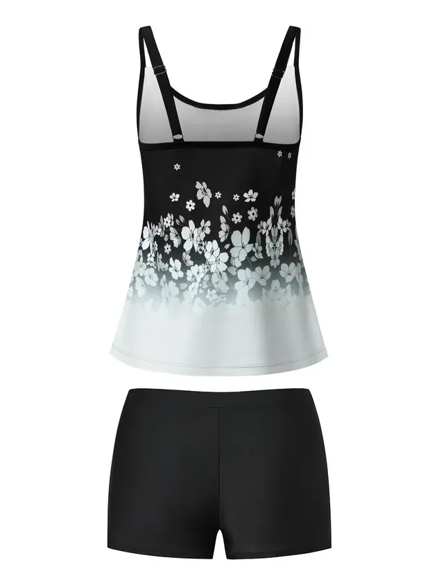 Casual Floral Printing Scoop Neck Tankinis Two-Piece Set