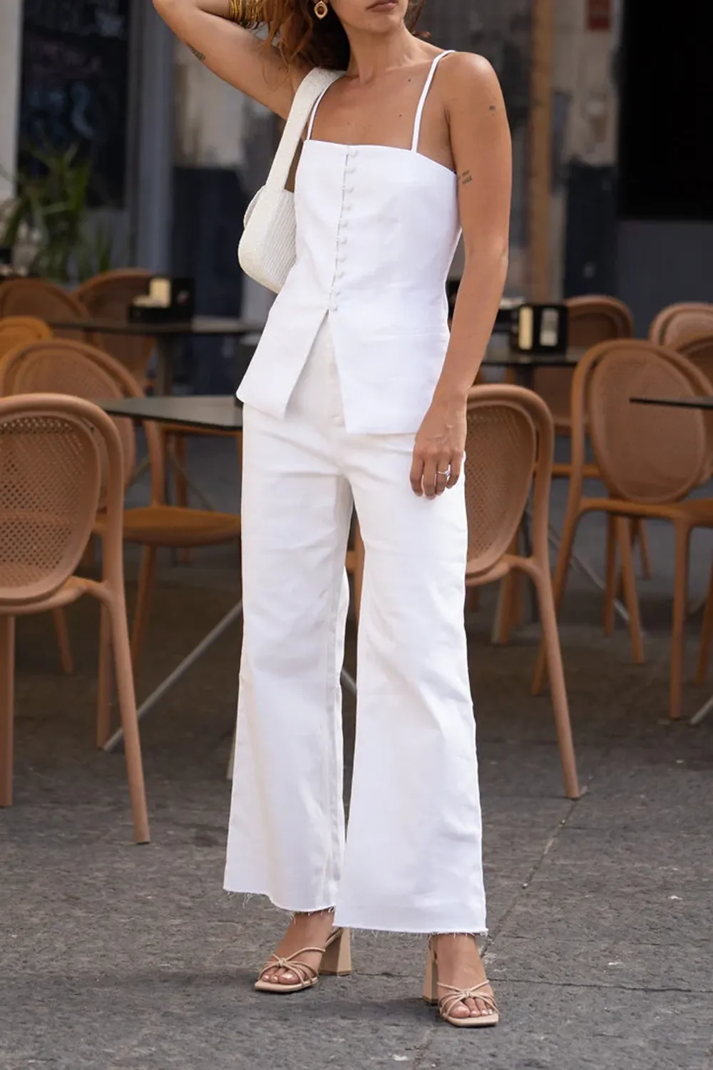 White Linen Longline Top