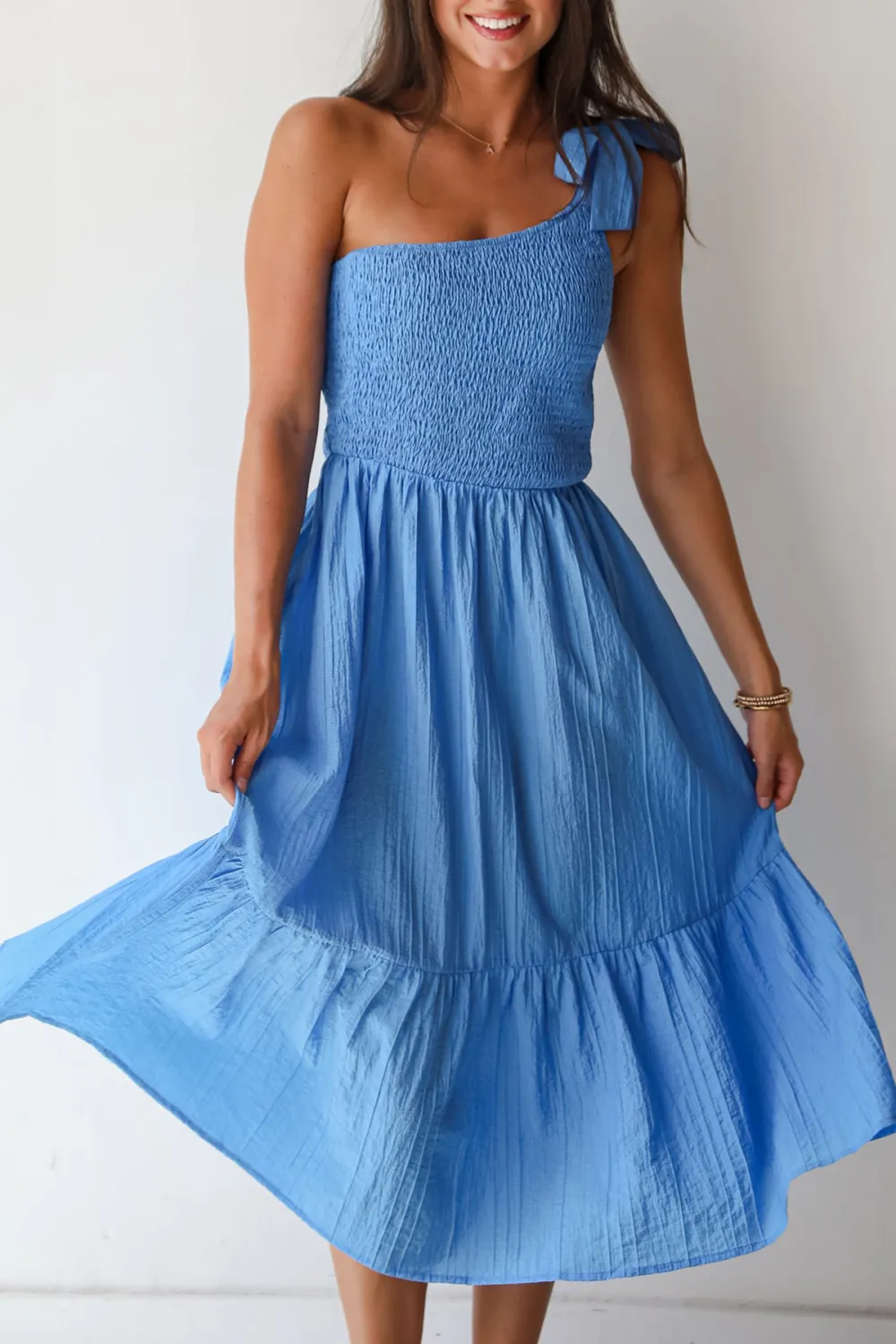 Dedicated To Glamour Blue One-Shoulder Midi Dress