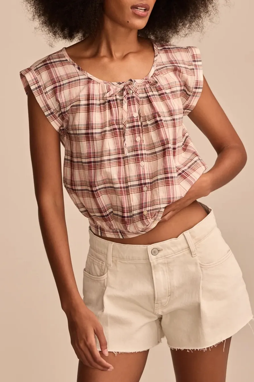Red Plaid Sleeveless Buttondown Blouse