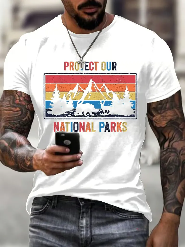 Men'S T-Shirt Cotton Men'S Vintage Preserve Our National Park Printed Casual Crew Collar T-Shirt
