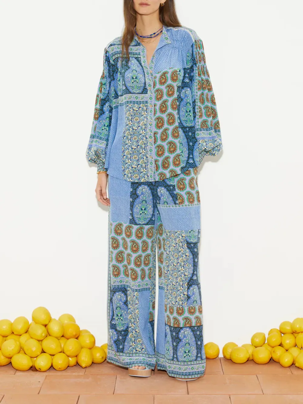 Casual Style Art Graphic Silk Wide Leg Pant