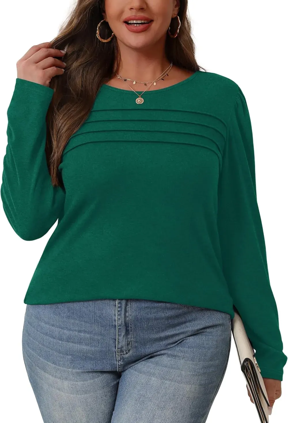 OFEEFAN Long Sleeve Shirts for Women Fall Fashion 2024 Dressy Casual Blouses Trendy Pleated Tunic Tops for Leggings